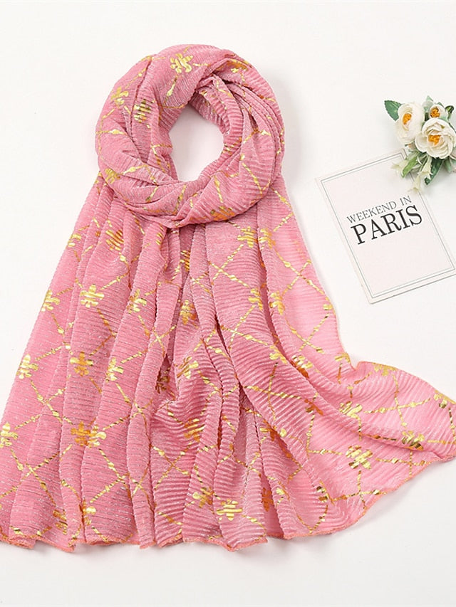 Long Style Plaid Scarf Women Shimmer Hijab Gold Shiny Shawl Glitter Headband Female Muslim Hijab for Women