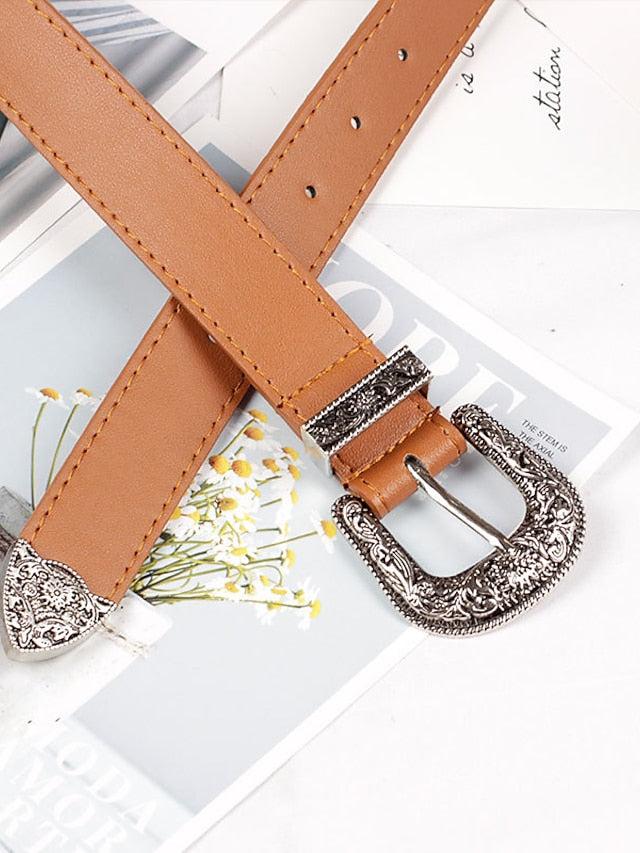 Men's PU Buckle Belt PU Leather Metal Bucke Eyelet Formal Casual Party Daily Black Gray Dark Blue Brown for Women