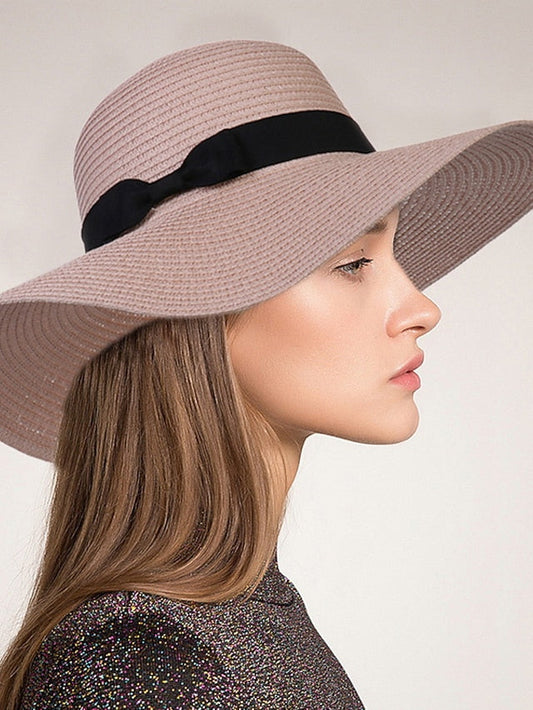 Hat Straw Hat Black Pink Khaki Outdoor Daily Holiday Braided Bow Pure Color Portable Sun Protection Breathable for Women