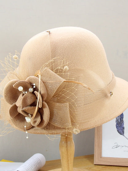 Party Hat Party Wedding Special Occasion Flower Flower Camel Black Hat White Gray Fall Winter Spring for Women