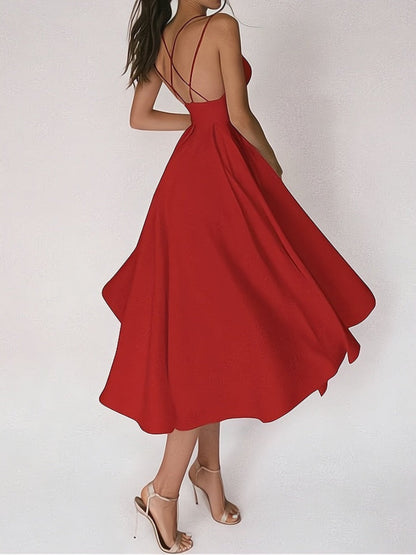 Vestido elegante de mujer con escote en V y cintura ceñida para invitada de boda | Ideal para primavera/verano