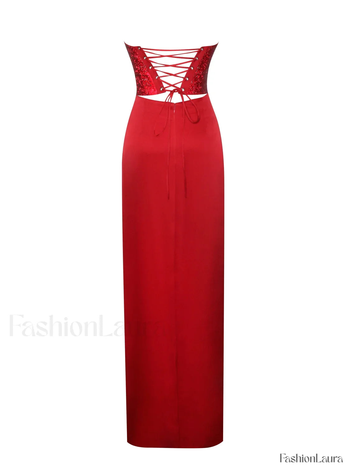 Kadesha Red Crystal High Graceful Slit Satin Corset Gown