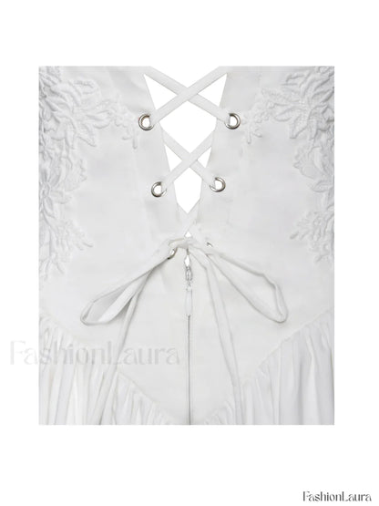 Kadi White Cotton Drop Graceful Waist Corset Mini Dress