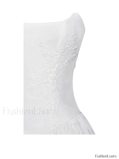 Kadi White Cotton Drop Graceful Waist Corset Mini Dress