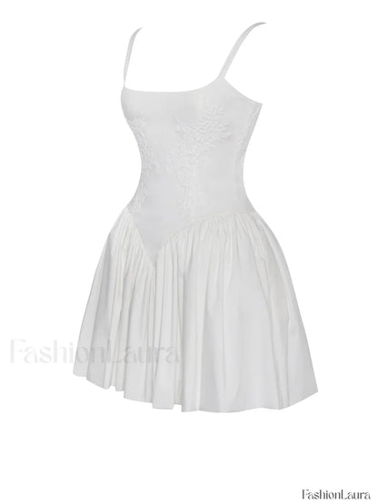 Kadi White Cotton Drop Graceful Waist Corset Mini Dress