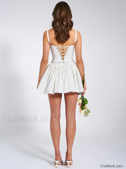 Kadi White Cotton Drop Graceful Waist Corset Mini Dress
