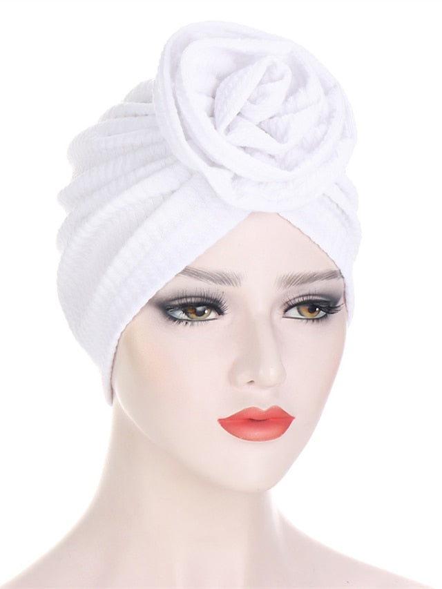 7 Colors Choice Fashion Muslim Women Big Flower Turban Hat Scarf Headwrap Hair Care Beanie Hijab Headwear Hair Accessories for Women
