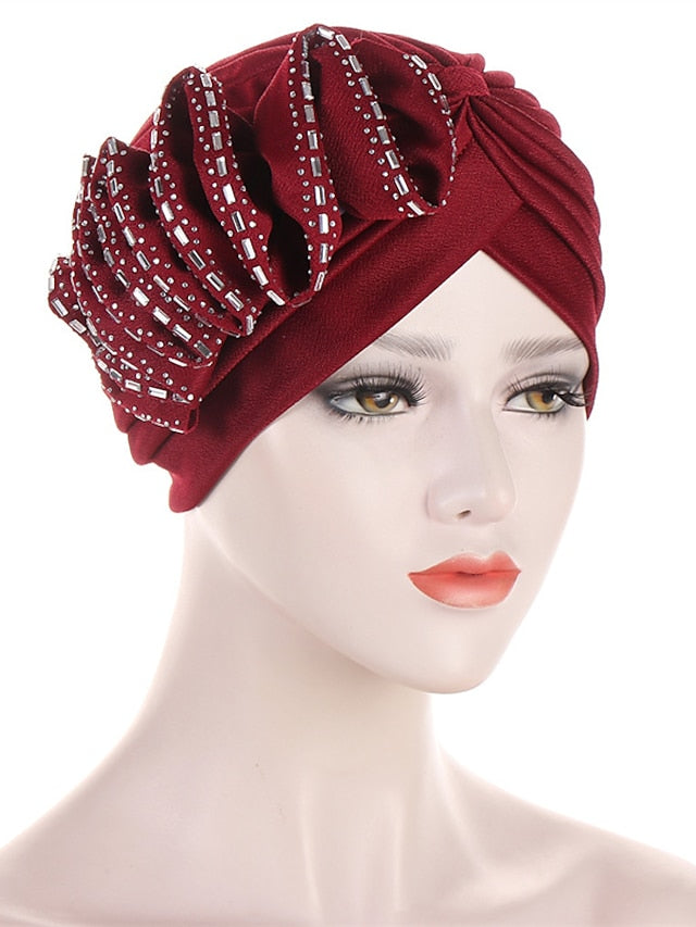 Lastest Flower Turban Bonnet for Women Muslim Hijab Headscarf Cap Wedding Party Headwear Turbante African Headtie for Women