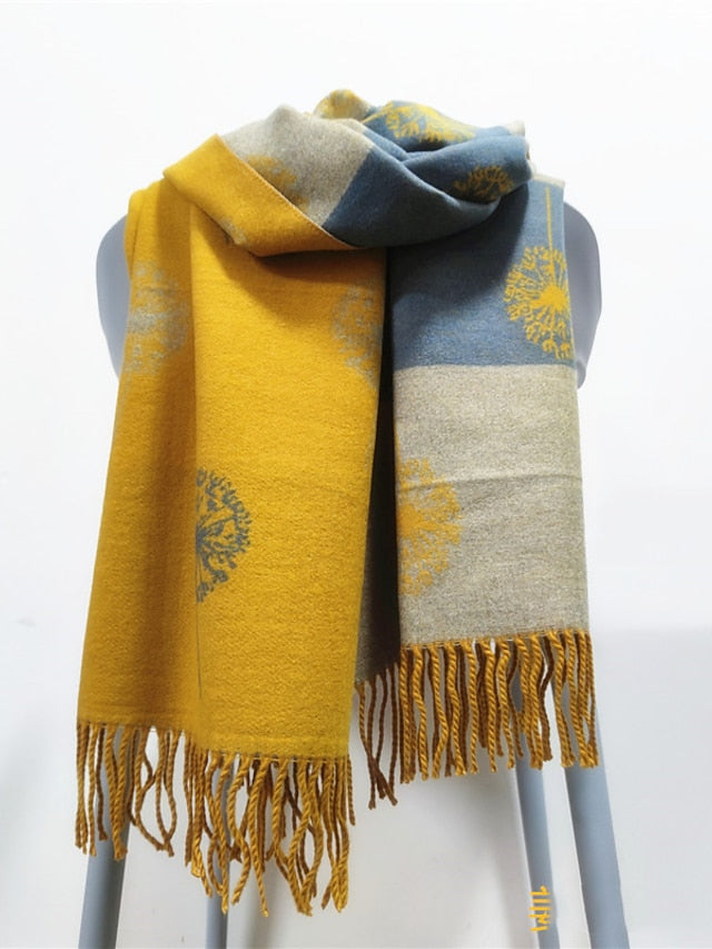 Shawls & Wraps Party Black Scarf Floral White Blue Fall Winter Imitation Cashmere for Women