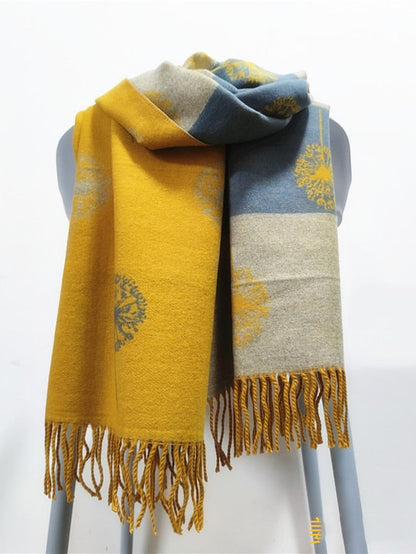 Shawls & Wraps Party Black Scarf Floral White Blue Fall Winter Imitation Cashmere for Women