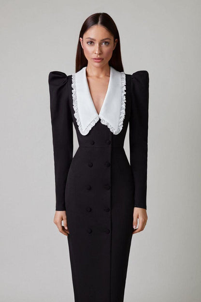 Vestido midi con cuello Peter Pan y escote en V de Kathy