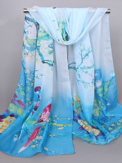 Scarves Satin Scarves Gift Daily Holiday Animal Flowers Chiffon Casual Bohemia Sunscreen Outdoor 1 PC for Women