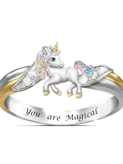 cute unicorn ring women girls engraved statement rings mother daughter cz rhinestone birthstone love jewelry gift for Women