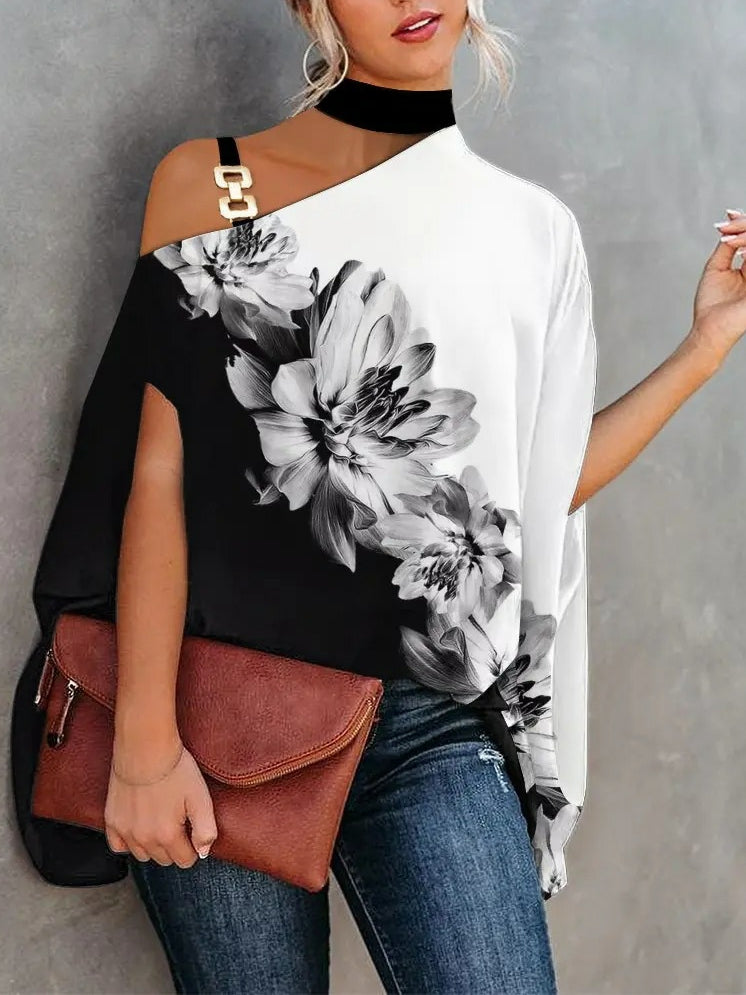 Summer Halter Doll Sleeve Print Shirt Women's Shirt
