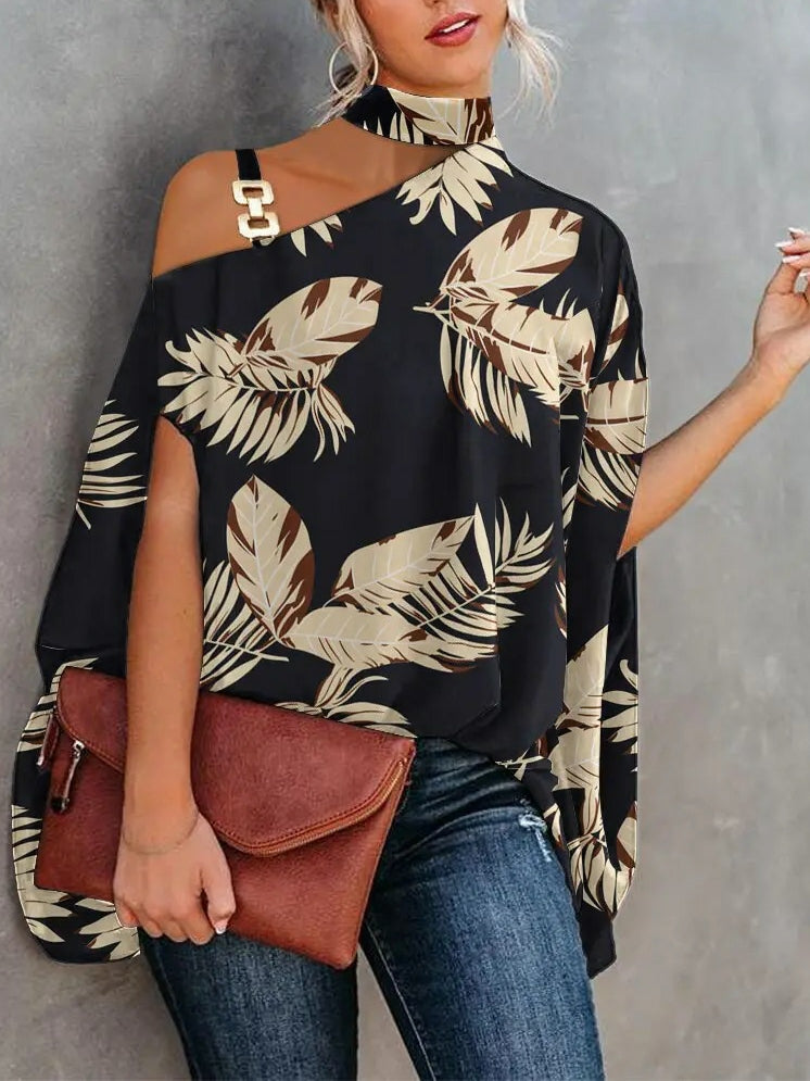 Summer Halter Doll Sleeve Print Shirt Women's Shirt