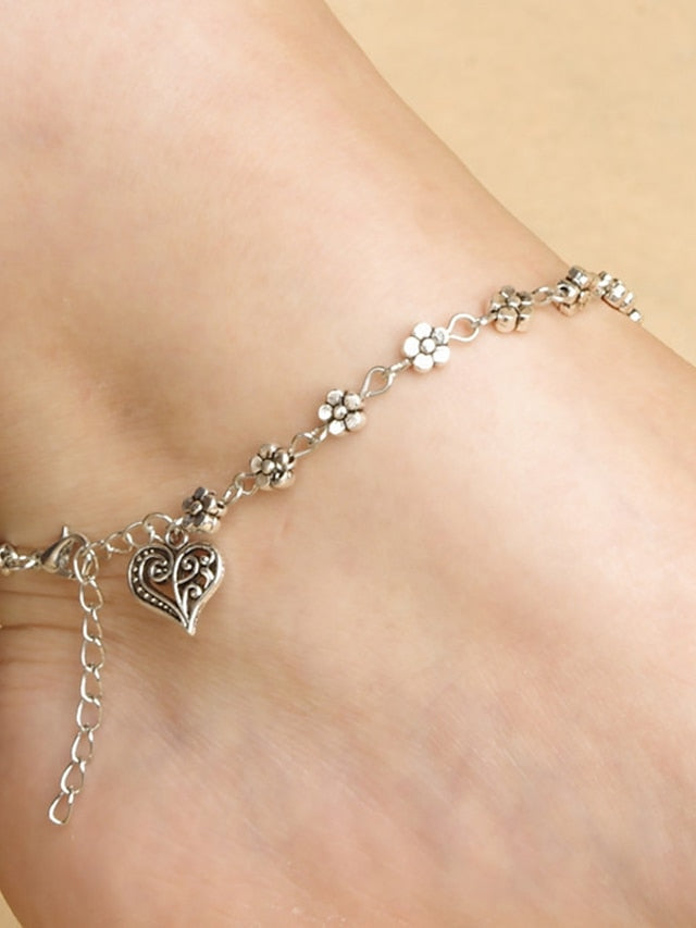 Ankle Bracelet Stylish Simple Body Jewelry For Daily Beach Classic Alloy Heart Silver 1pcs for Women