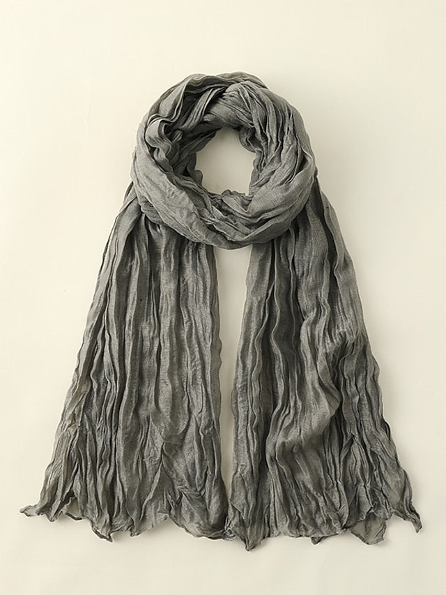 1pcs New Thin Pleated Women Scarf Hijabs Plain Color Girls Scarfs Ladies Shawl Wrap Headband Soft Warm Scarves for Women