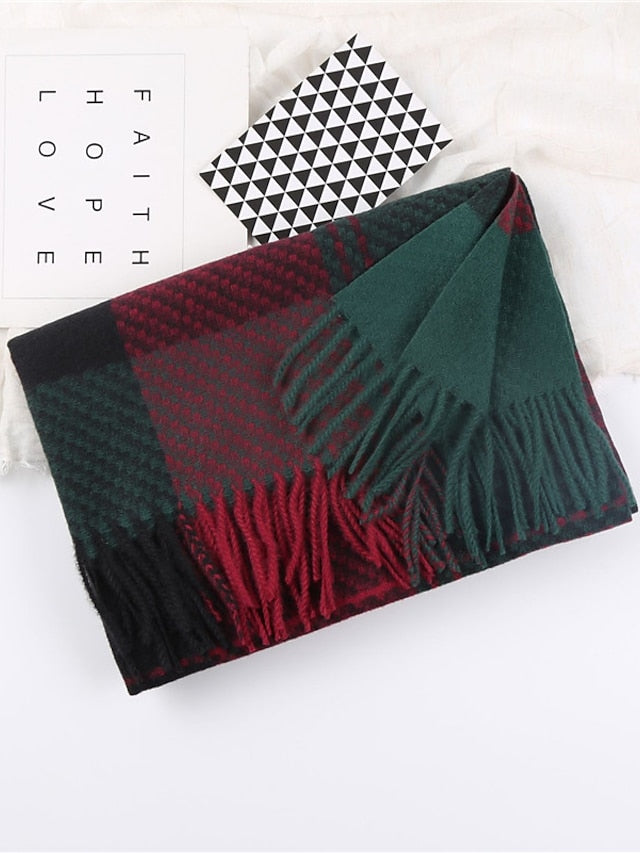 Shawls & Wraps Christmas Street Dailywear Camel Blue Pink Scarf Plaid for Women