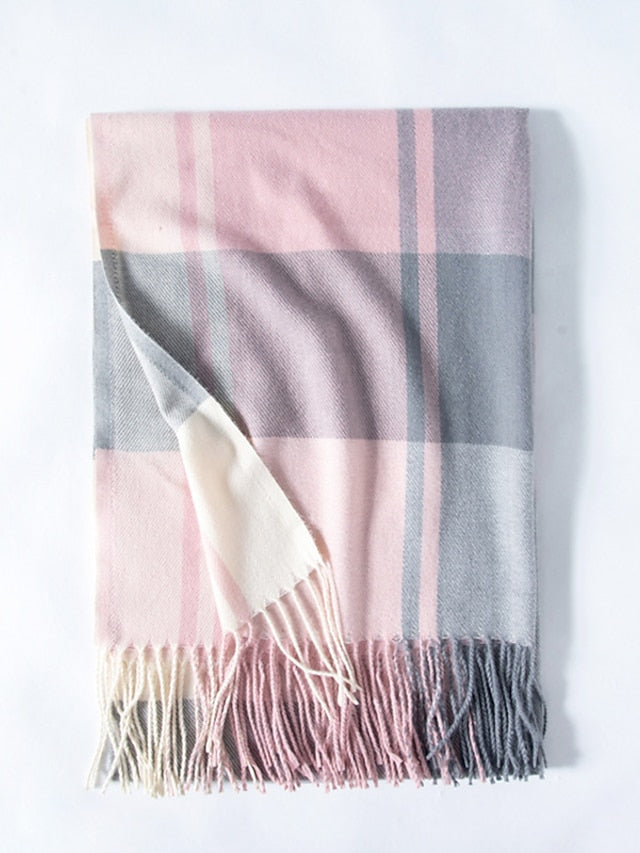 Shawls & Wraps Outdoor Dailywear Holiday Black Red Blue Scarf Plaid for Women
