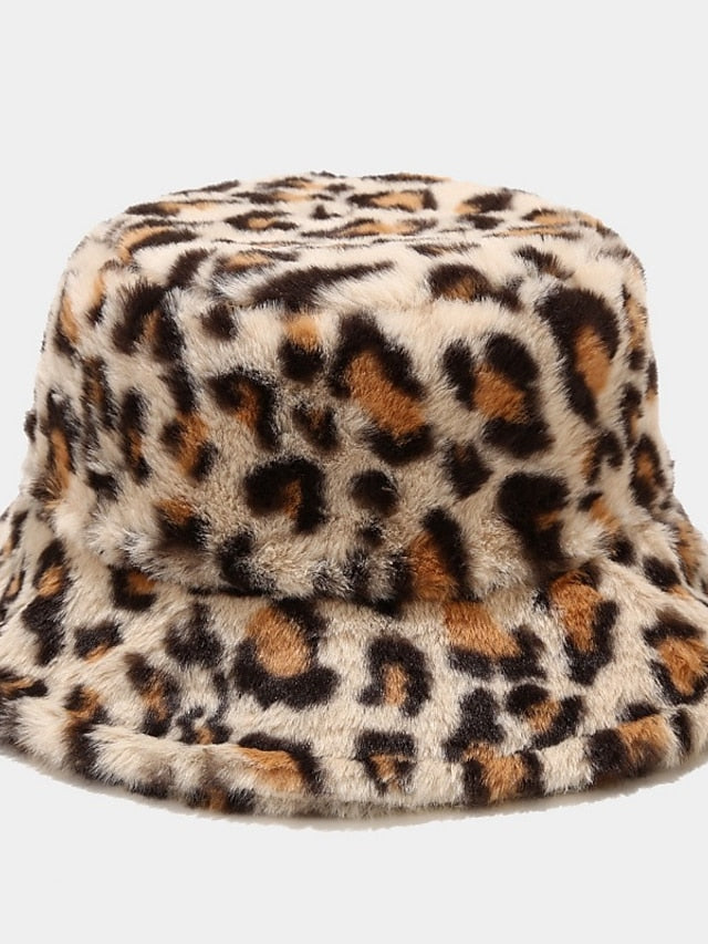 New Winter Bucket Hats Fluffy Fur Men Women Panama Hat Fashion Warm Fisherman Cap Multi Color Leopard Printed Hat for Women