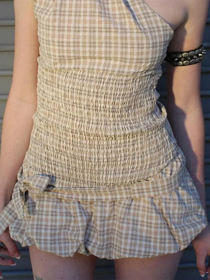 Khaki Puff A-Line Mini Skirt