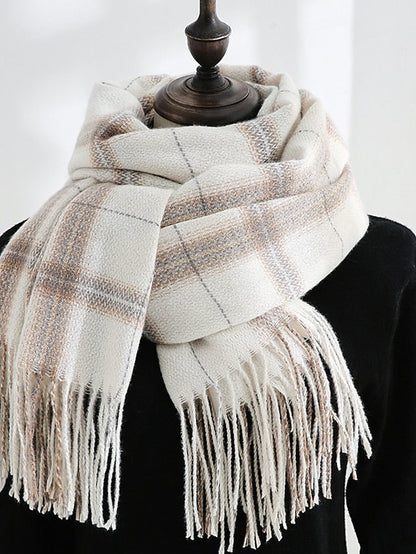 Winter New Plaid Scarves Knit Mix Color Long Tassel Shawl Wraps  Ponchos Cape Scarves Thicken Warm Soft Female Scarf for Women