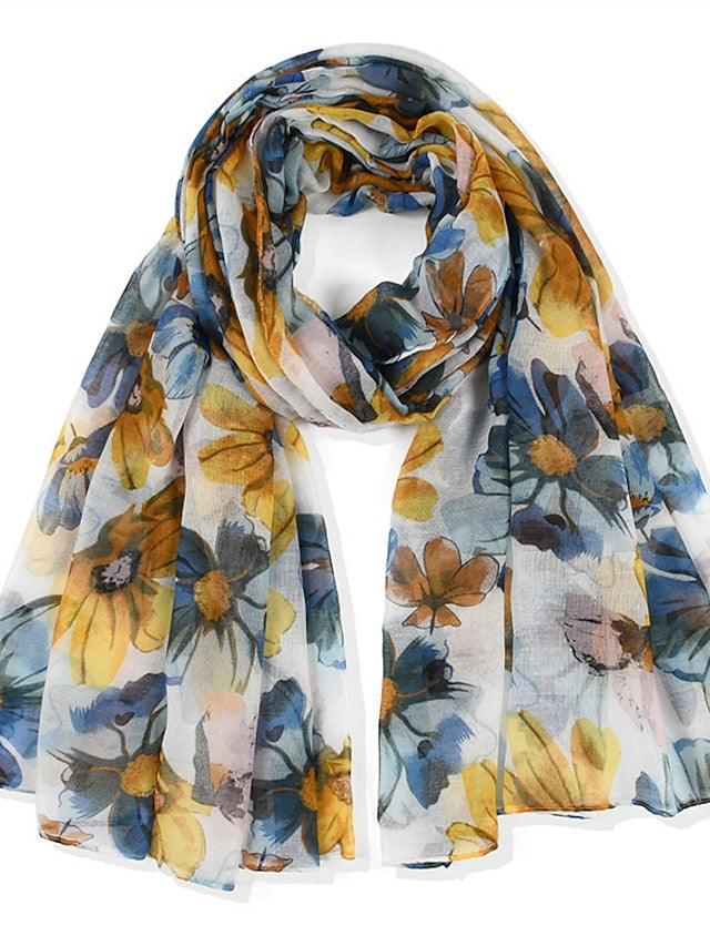 180*90cm Flower Voile Scarf Long Shawl Bandana Women Elegant Print Scarf Scarves Fashion Dress Up for Women