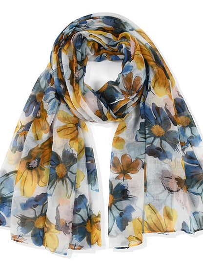 180*90cm Flower Voile Scarf Long Shawl Bandana Women Elegant Print Scarf Scarves Fashion Dress Up for Women
