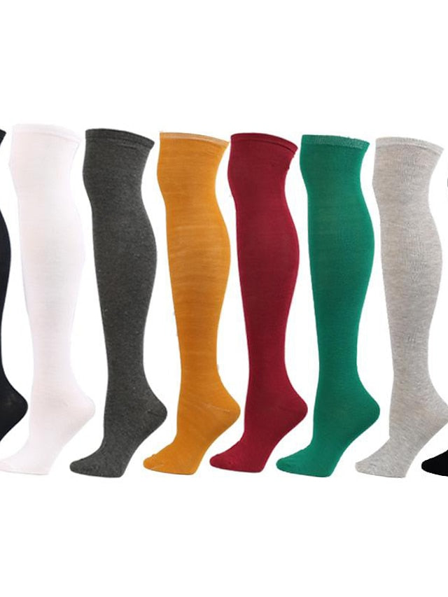 Knee High Socks Outdoor Home Daily Solid Color Polyester Spandex Basic Classic Warm Casual 1 Pair for Women