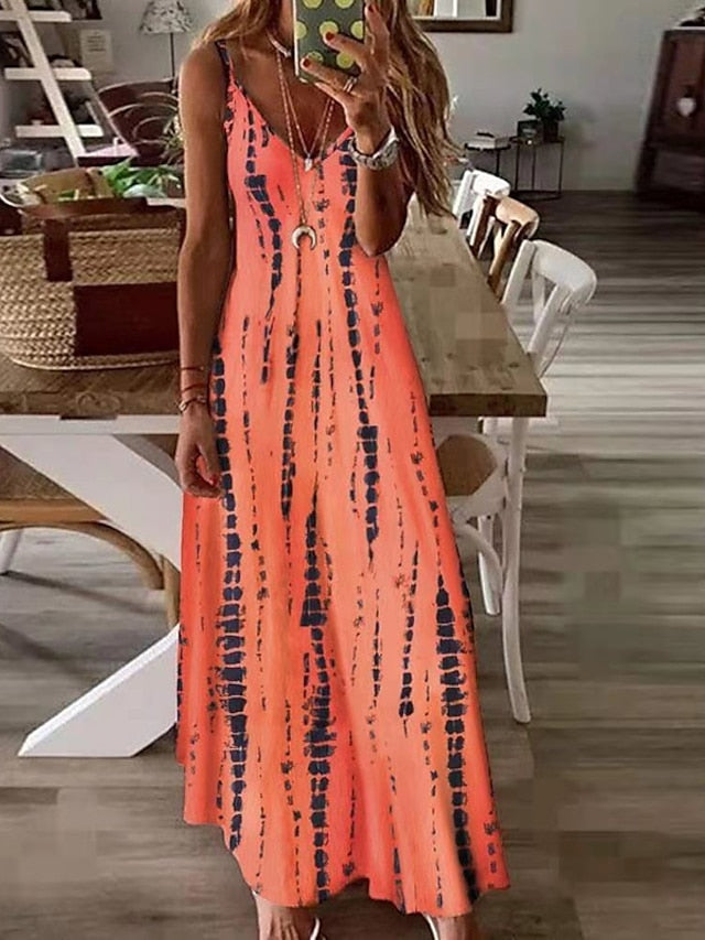 A Line Dress Slip Dress Long Dress Maxi Dress White Yellow Blue Sleeveless Print Print Spring Summer Spaghetti Strap Casual  S M L XL XXL 3XL 4XL 5XL for Women
