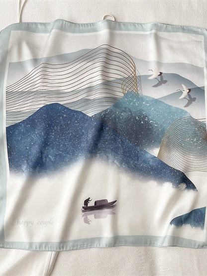 1pcs Vintage Print Neckerchief Satin Headband Shawl Silk 55*55cm Small Square Scarf For Women Head Wraps Girls Hair Bands Bandana Friend Gift for Women