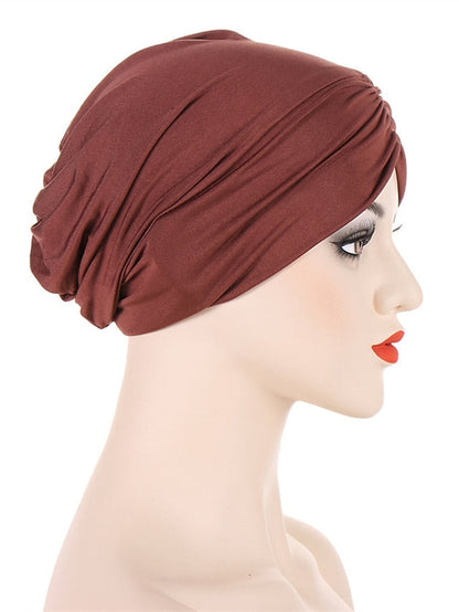 Bohemian Hijab Caps Women Stretchy Hijab Scarf Solid Colors Muslim Hijab Headscarf Turban Hat Muslim Scarf Crinkle Hijab New for Women