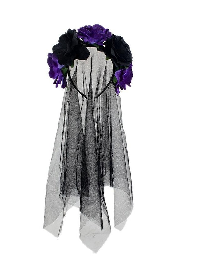 christmas party hair accessories headband simulation rose flower black mesh carnival headband for Women