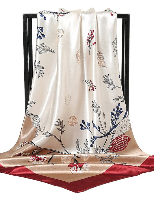1PC Women Fashion 90*90cm Large Square Scarf Bandana Colorful Print Shawl Hijab Office Party Silk Satin Kerchief for Women
