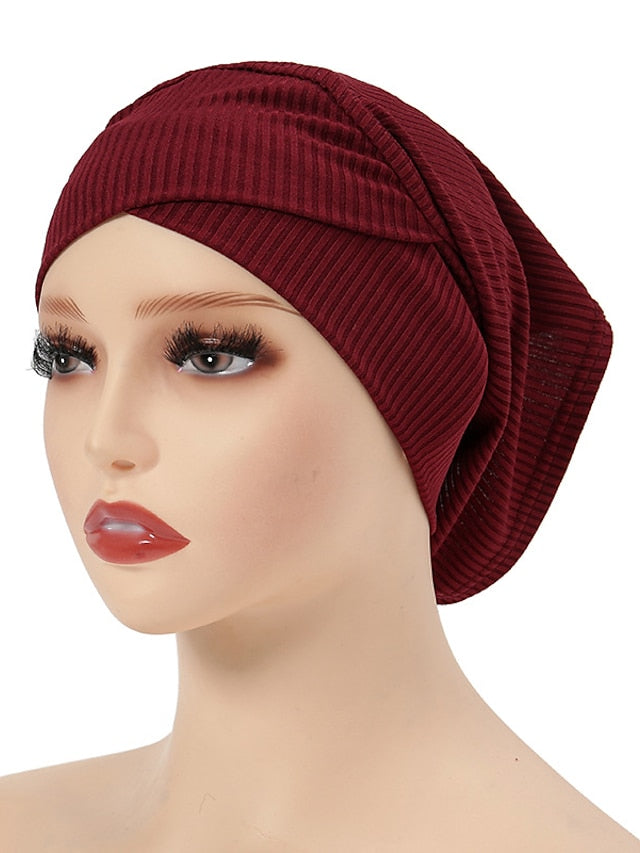 Simple Turban Cap Muslim Hijab Women Head Scarves Islamic Underscarf Bonnet Headscarf Stretch Jersey Cap Solid Color Muslim Turban Hats for Women