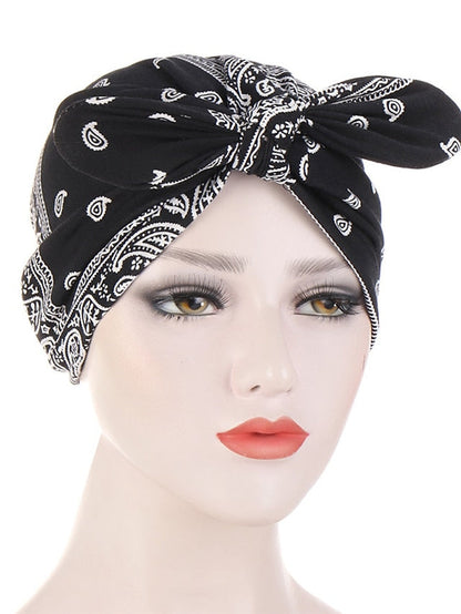 6 Colors New Fashion Bandanas Women Print Knotted Twist Turban Hat Twist Hijab Bonnet Cap India Hat Rabbit Ear Headband Muslim Hijab for Women