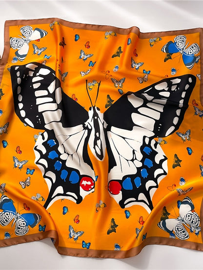 Animal Square Butterfly Scarf Women Fashion Print Neck Scarfs Office Lady Hair Band Foulard Hand Kerchief Female Bandana Shawl 70*70CM for Women