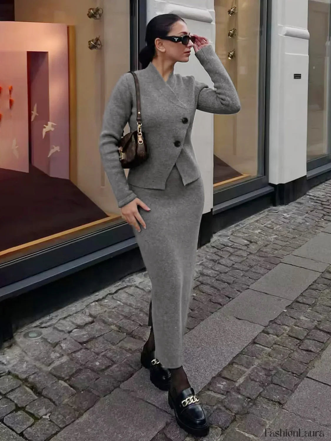 Knit Asymmetric Graceful Button Cardigan