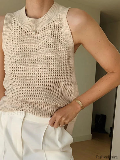 Knit Hollow Graceful Solid Vest