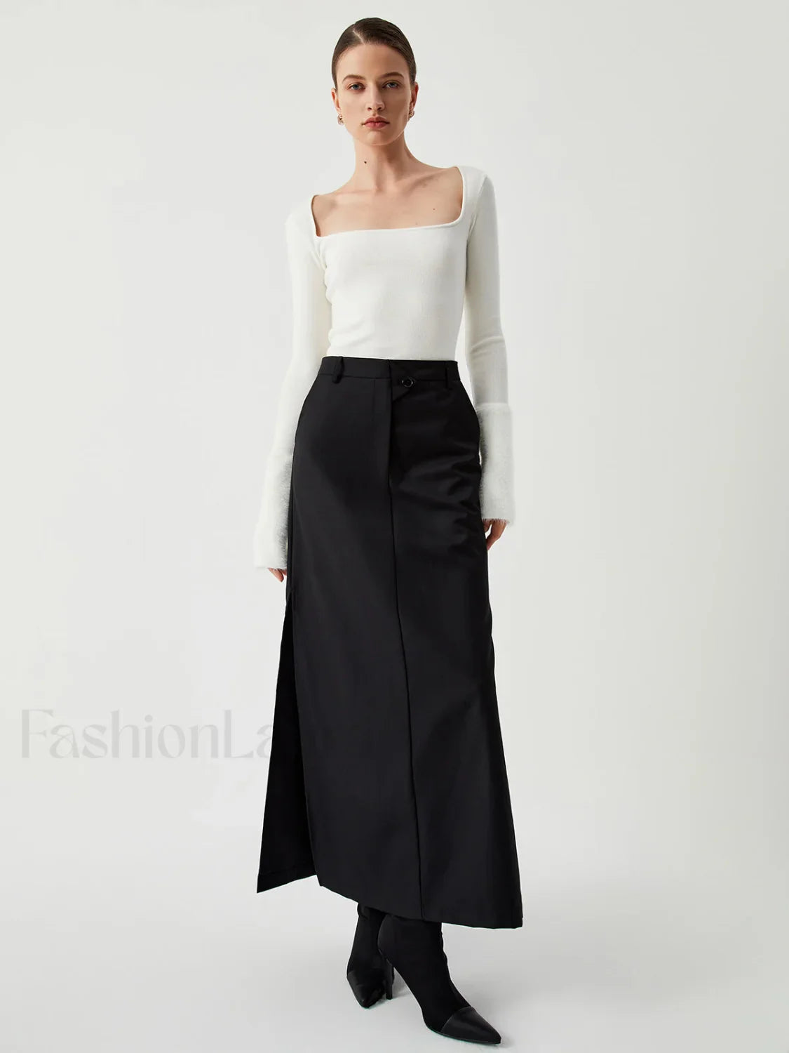 Knit Patchwork Fuzzy Cuff Modern Square Neck Long Sleeve Top