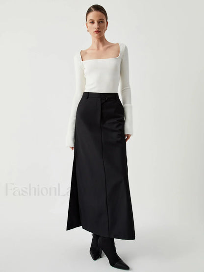 Knit Patchwork Fuzzy Cuff Modern Square Neck Long Sleeve Top