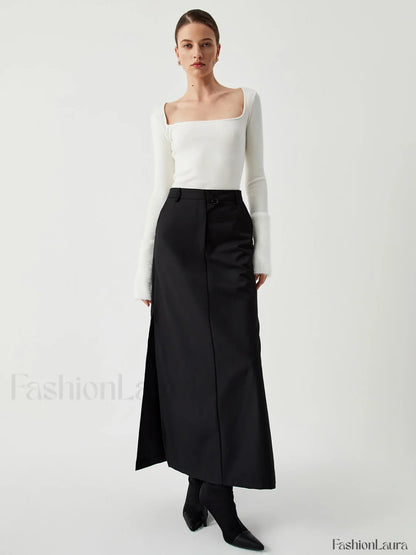 Knit Patchwork Fuzzy Cuff Modern Square Neck Long Sleeve Top
