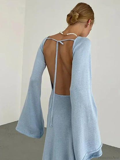 Knitted Backless Lace Up Bikini Cover Up