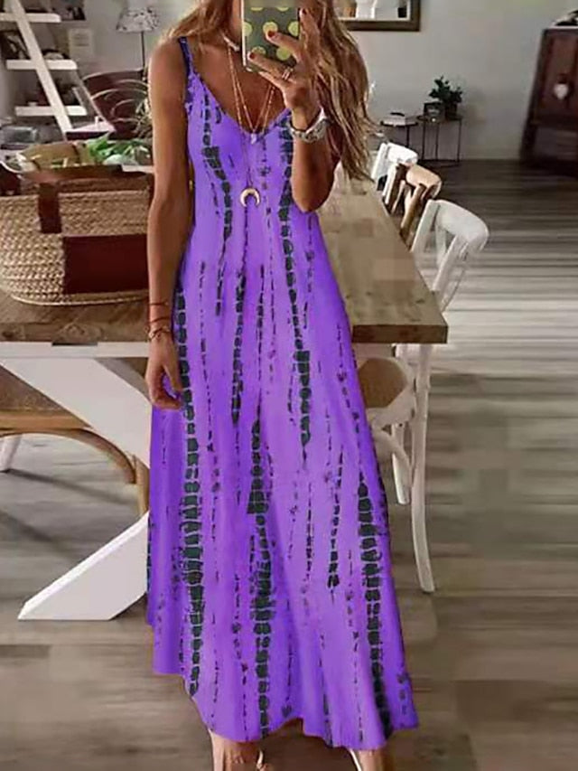 A Line Dress Slip Dress Long Dress Maxi Dress White Yellow Blue Sleeveless Print Print Spring Summer Spaghetti Strap Casual  S M L XL XXL 3XL 4XL 5XL for Women