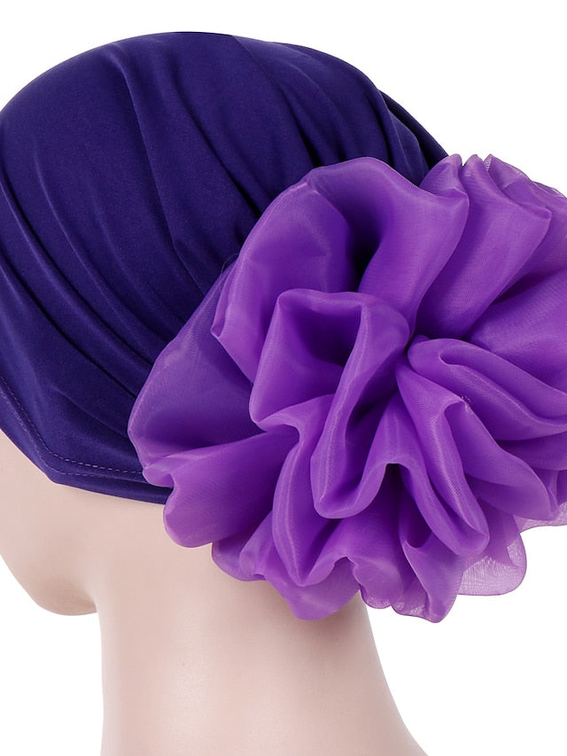 1pcs Women Floral Solid Hat Flower Stretchy Turban Bonnet Ladies Bandanas African Head Wrap for Women