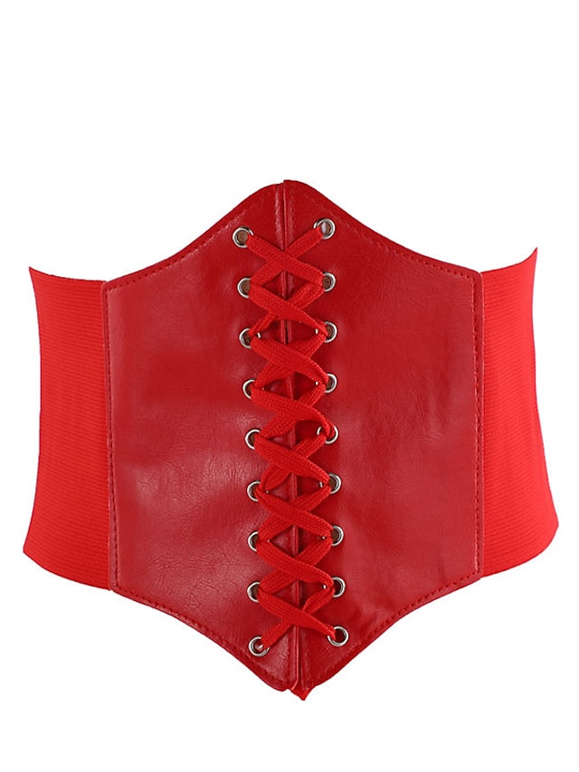 Wide Belt Corset Belt PU Leather Buckle Free Geometric Formal Party Daily White Black Red Coffee for Women