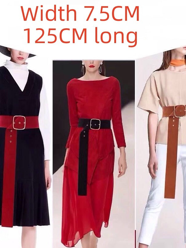 Belt Flannel Black Wine Khaki Wide Belt Street Prom Pure Color for Women