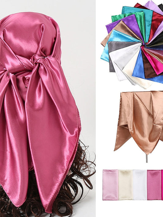 1pcs 90*90cm Solid Colors Neckerchief Hijab Scarf For Women Silk Satin Headband Hair Scarves Female Square Shawls Head Scarfs For Ladies for Women