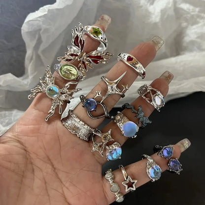 Kpop Dark Geometric Gothic Star Ring