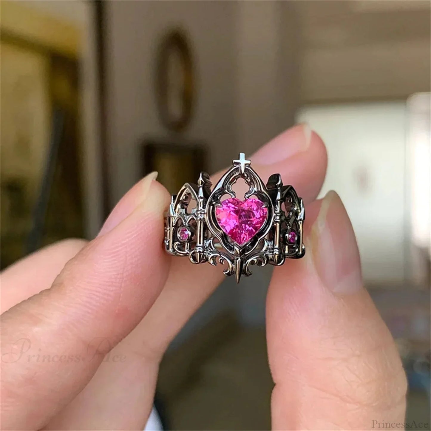 Kpop Y2K Crystal Heart Changeable Gothic Ring